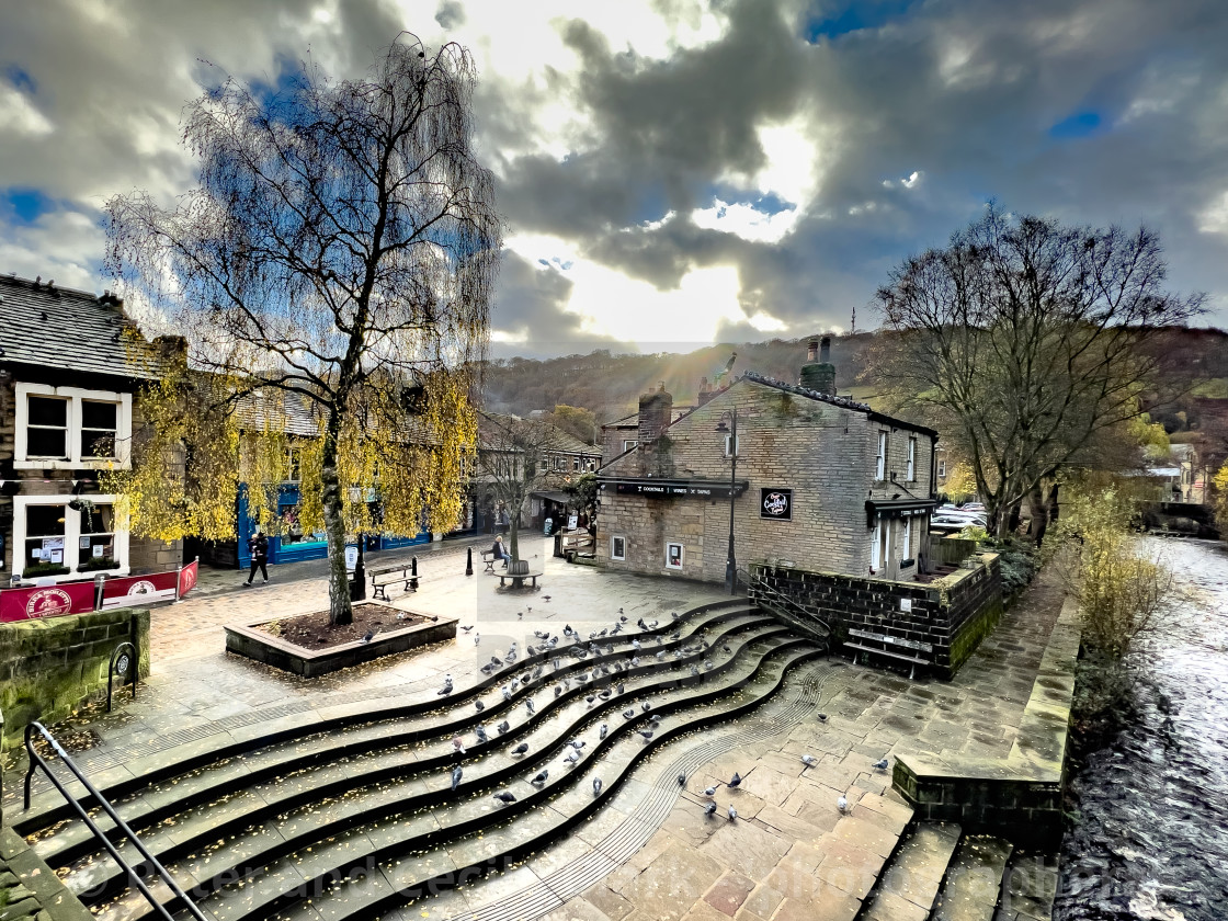 "View from Pack Horse Bridge, Hebden Bridge." stock image