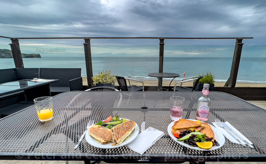 "Meal with a Sea View, Sandsend." stock image