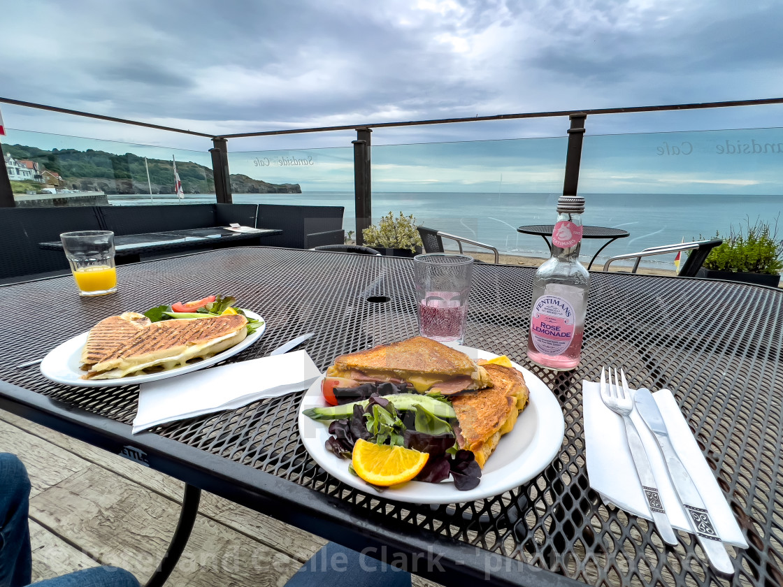 "Meal with a Sea View, Sandsend." stock image