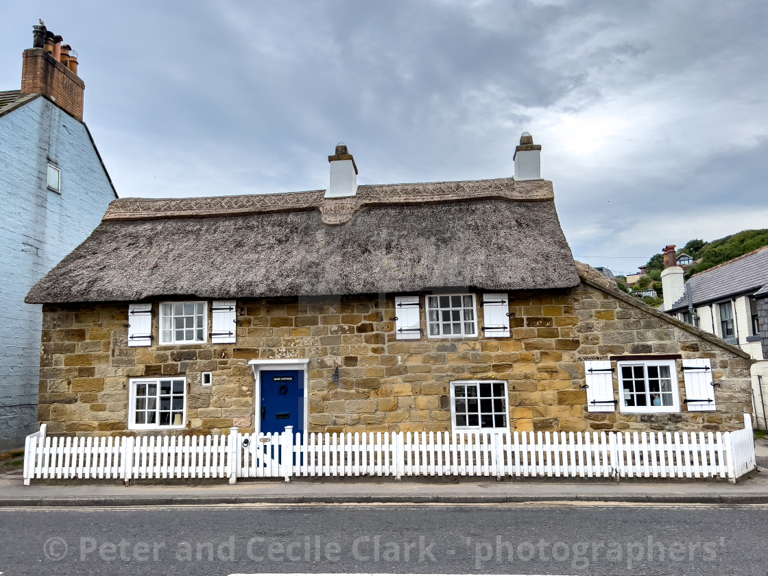 "Hart Cottage, Sandsend." stock image