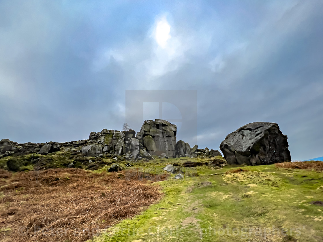 "Cow and Calf Rocks, Ilkley." stock image