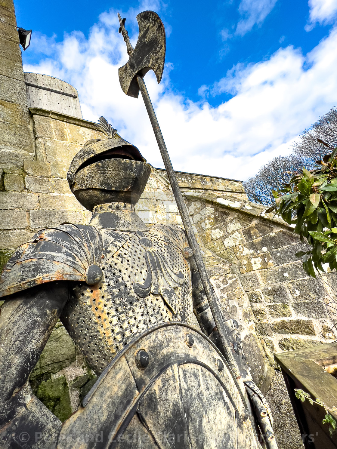 "Knight in Armour with Pike, Priests House, Barden." stock image