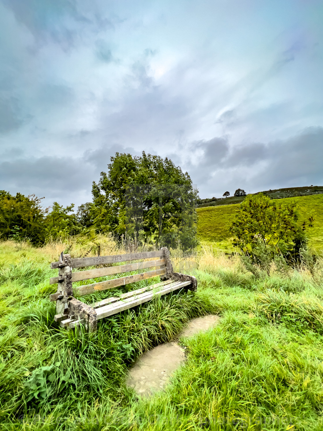 "Outdoor Bench Seat, Rural Location," stock image