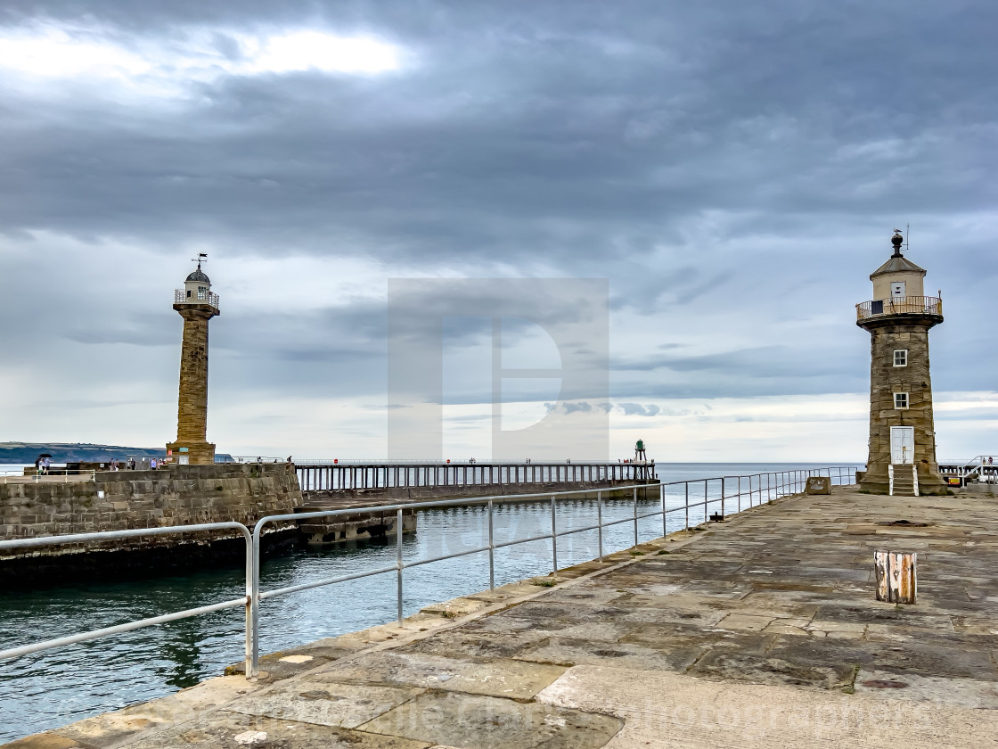 "Lighthouse and Pier, Whitby" stock image