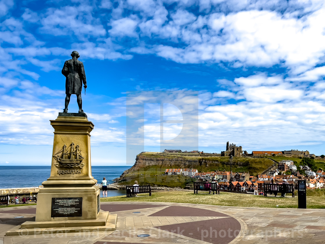 "Captain James Cooke, Bronze Statue, Whitby." stock image