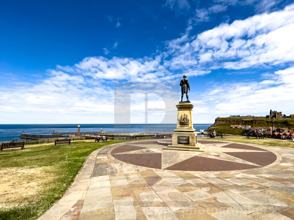 "Captain James Cooke, Bronze Statue, Whitby." stock image