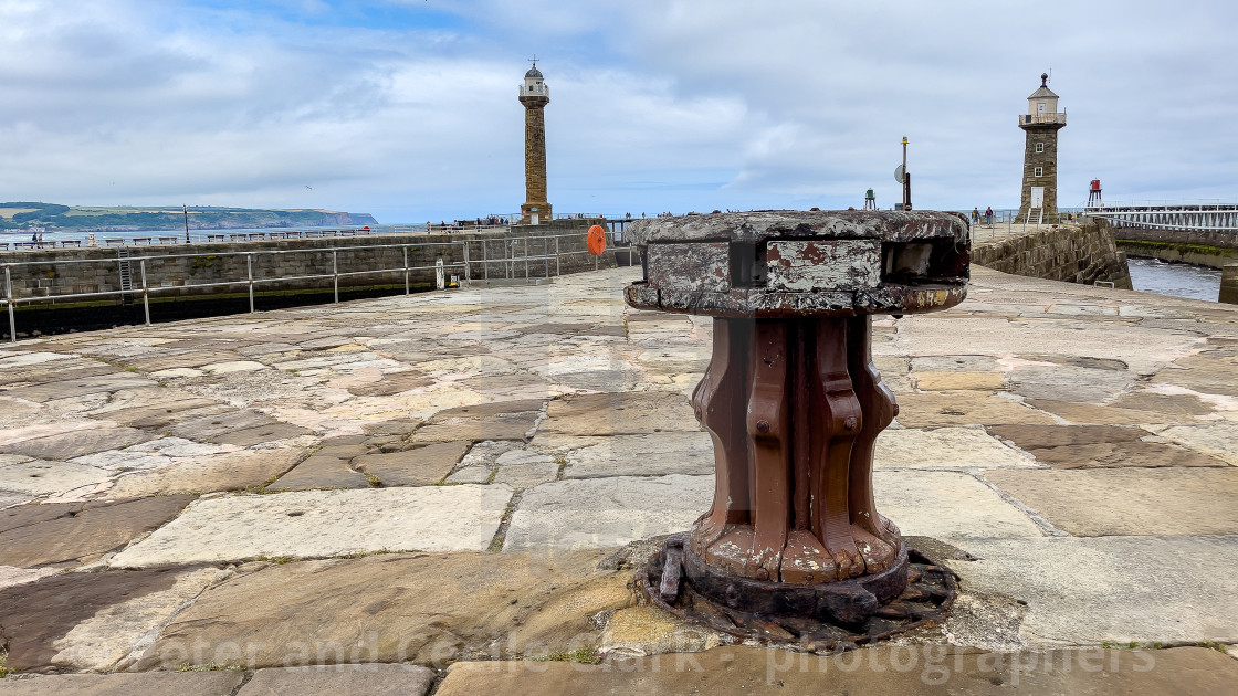 "Capstan on Whitby Pier" stock image