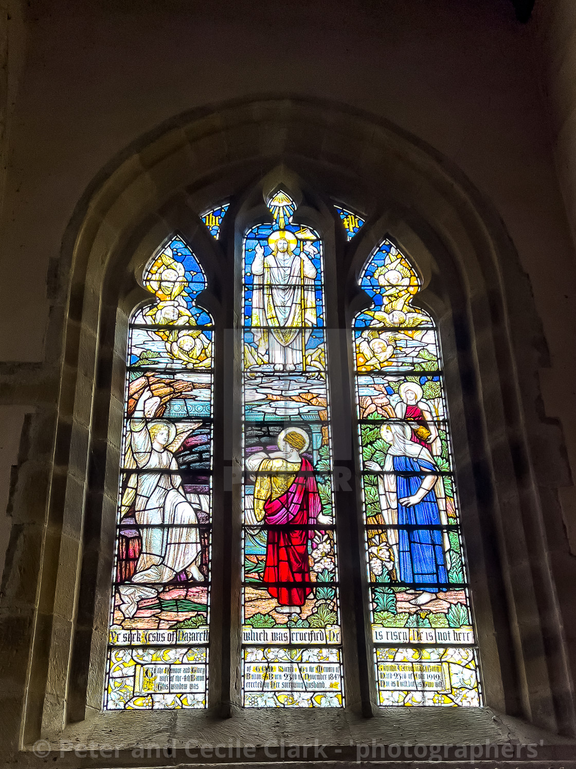 "Wensley Holy Trinity Church, Lower Wensleydale, Yorkshire, England. Stained Glass Windows" stock image