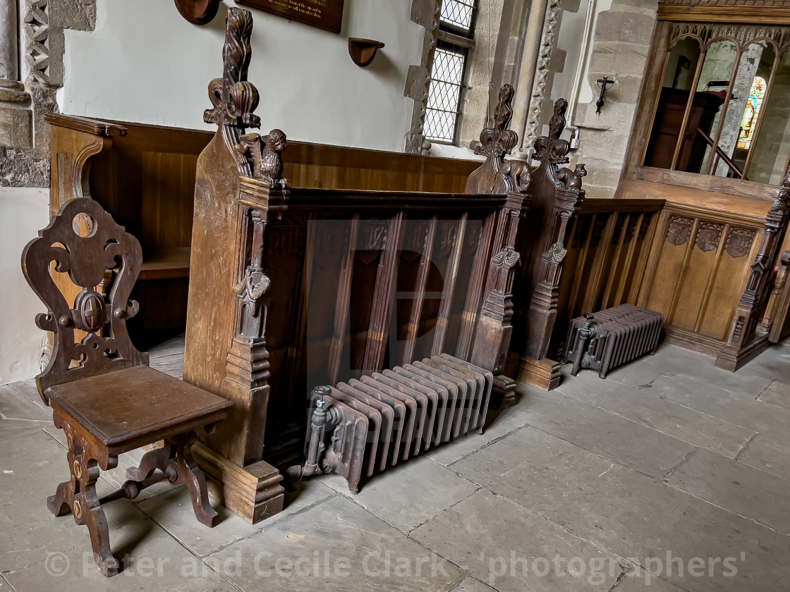 "Wensley Holy Trinity Church, Lower Wensleydale, Yorkshire, England. Choir Stalls with Carved Ends." stock image