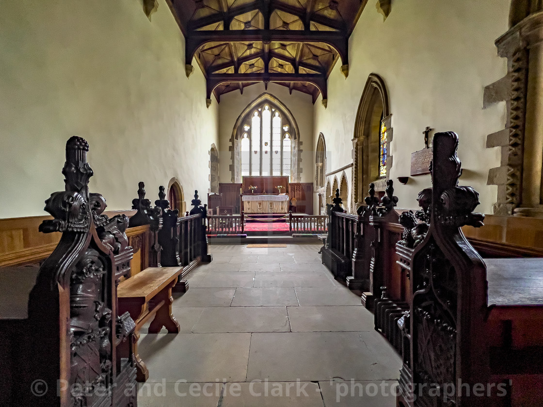 "Wensley Holy Trinity Church, Internal Roof timbers and Chancel" stock image