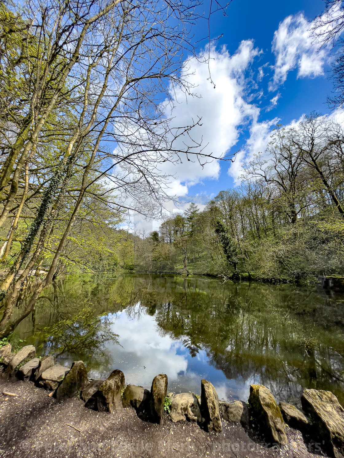 "Skipton Castle Woods and Dam, Skipton, North Yorkshire, England." stock image