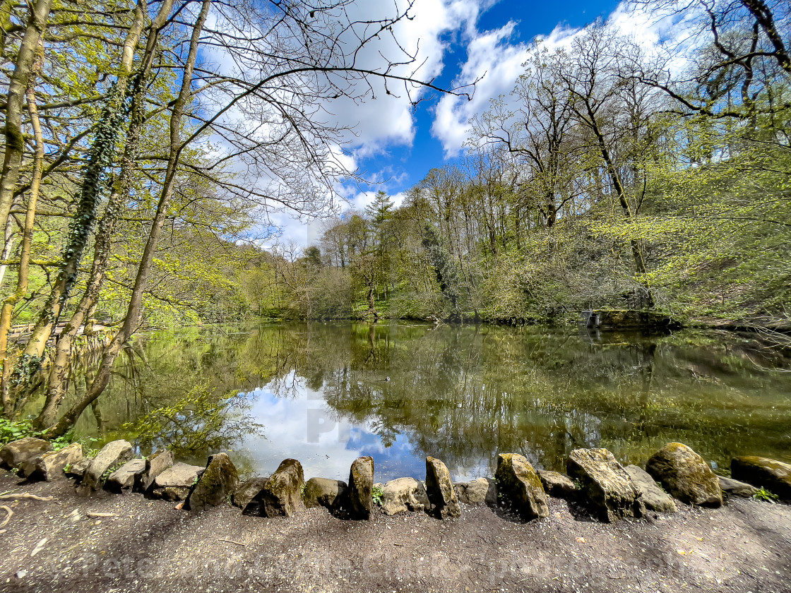 "Skipton Castle Woods and Dam, Skipton, North Yorkshire, England." stock image