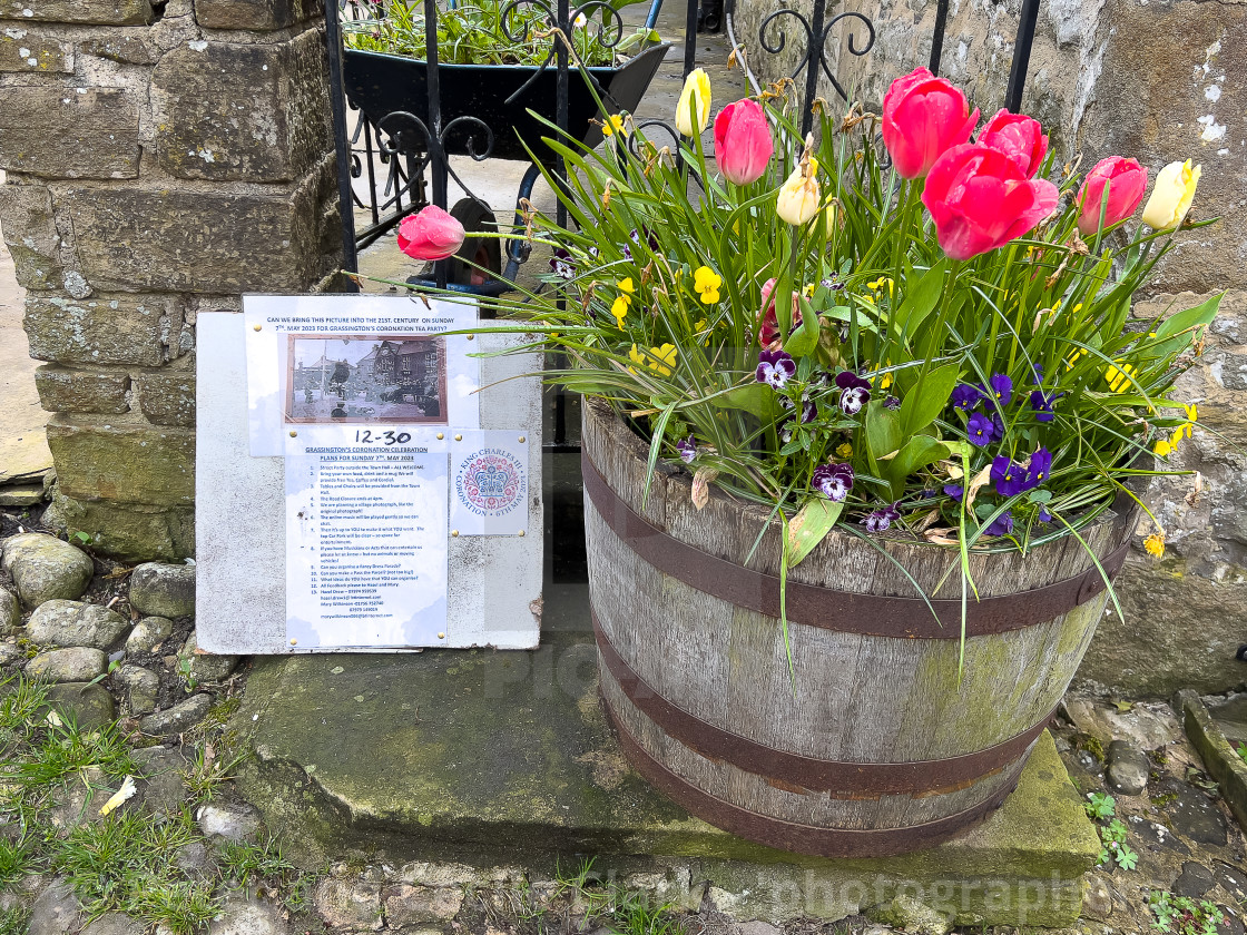 "Grassington Coronation Celebration Plans King Charles 111, Yorkshire Dales." stock image