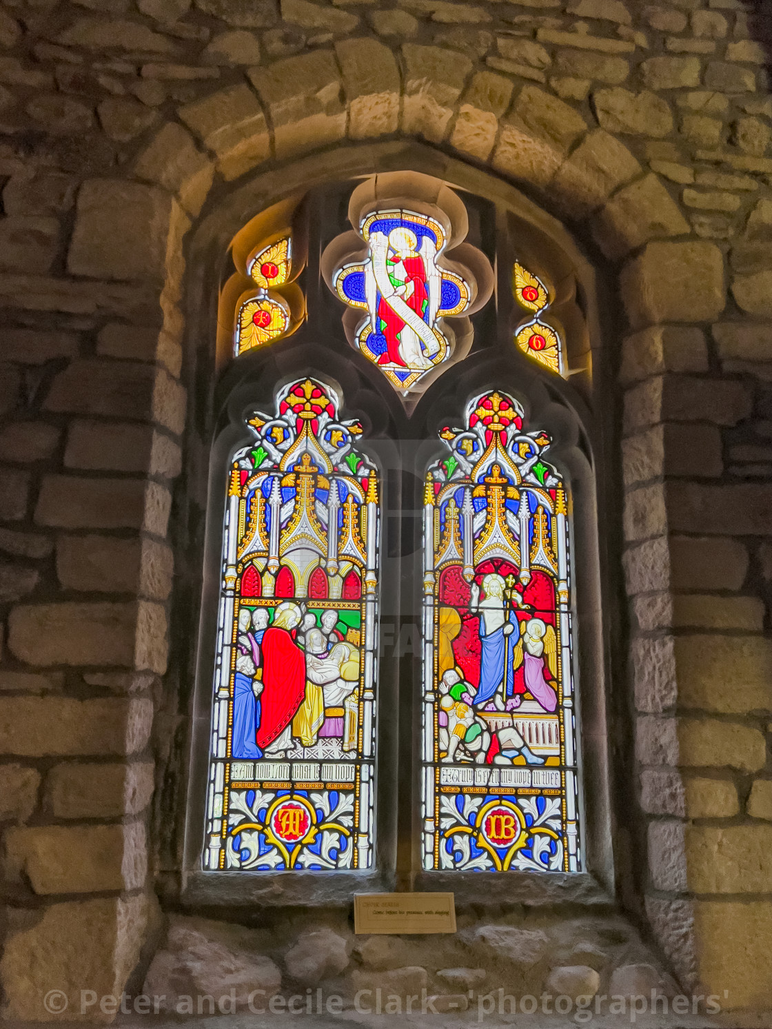 "Stained glass windows in the Church of Saint Oswald, Arncliffe, Littondale." stock image