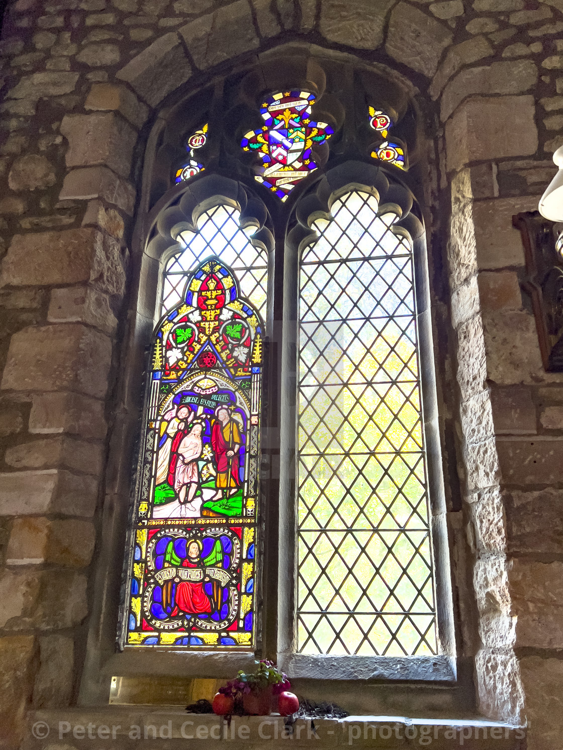 "Stained glass windows in the Church of Saint Oswald, Arncliffe, Littondale." stock image