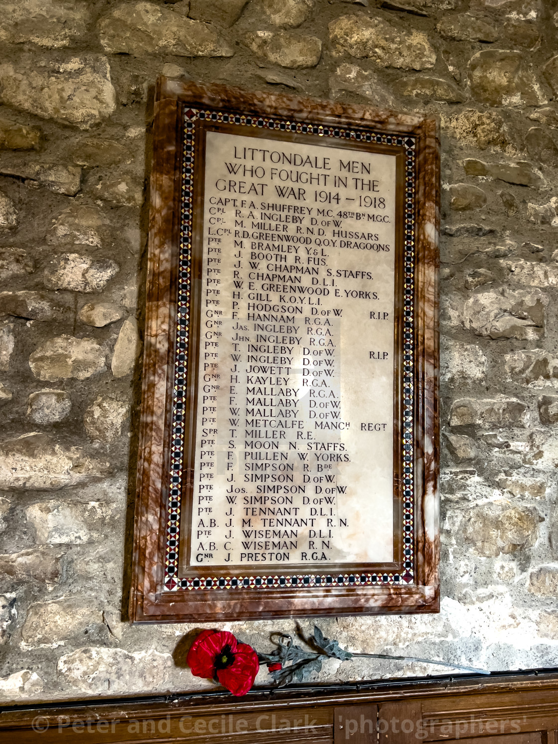 "Great War Memorial in the Church of Saint Oswald, Arncliffe." stock image