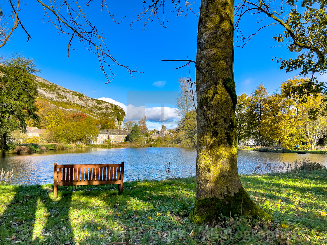 "Kilnsey Crag and Fly Fishing Lakes in The Yorkshire Dales, England." stock image