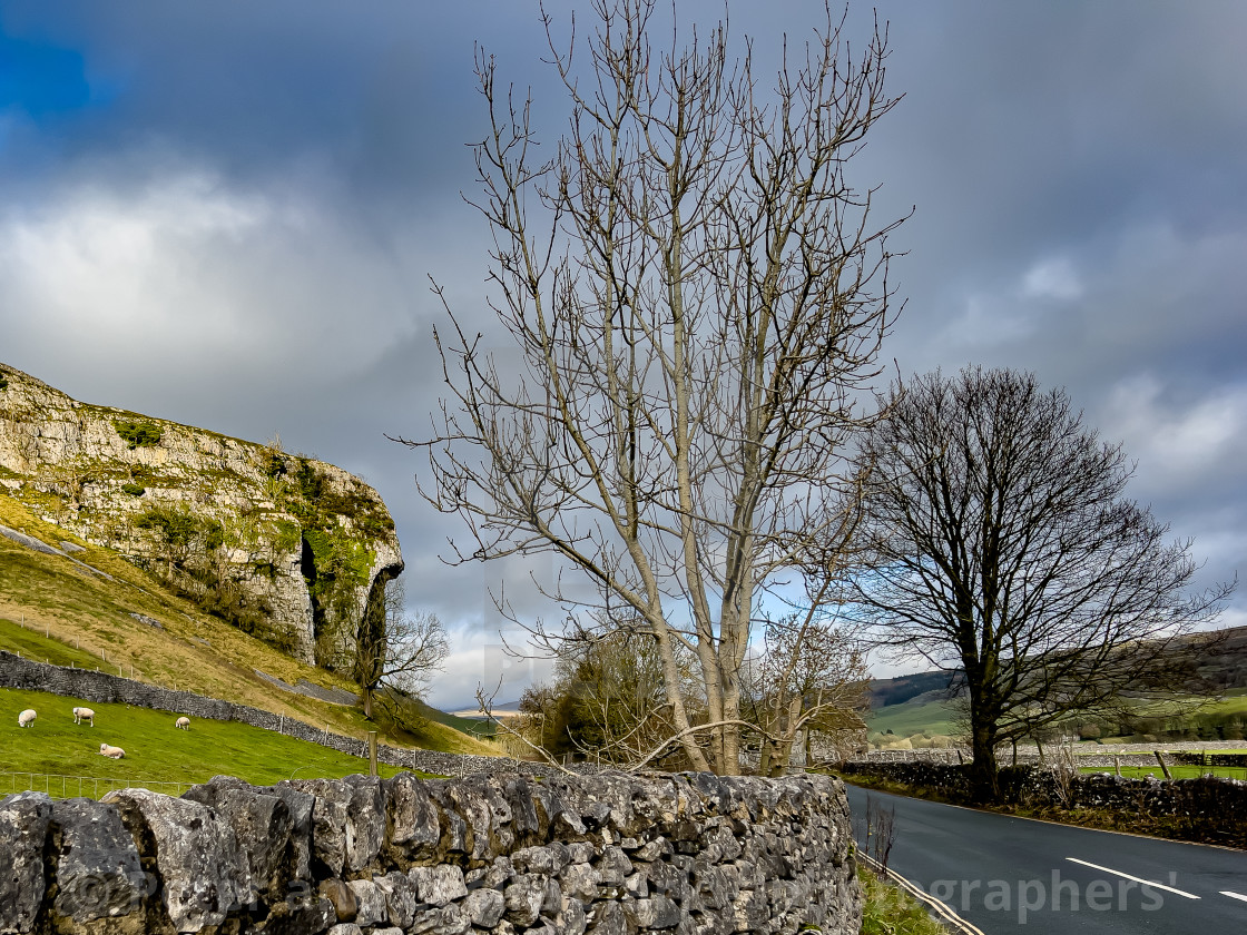 "Kilnsey Crag, a Large Limestone Cliff in Upper Wharfedale, Yorkshire Dales." stock image