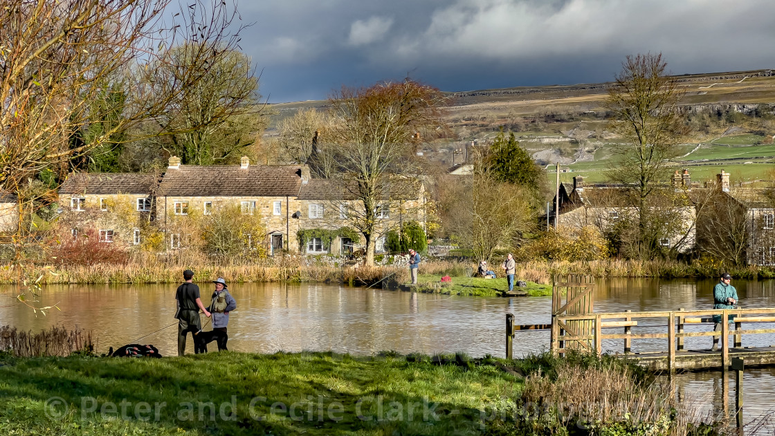 "Kilnsey Park Fly Fishing Lake, Kilnsey, Upper Wharfedale, Yorkshire Dales." stock image