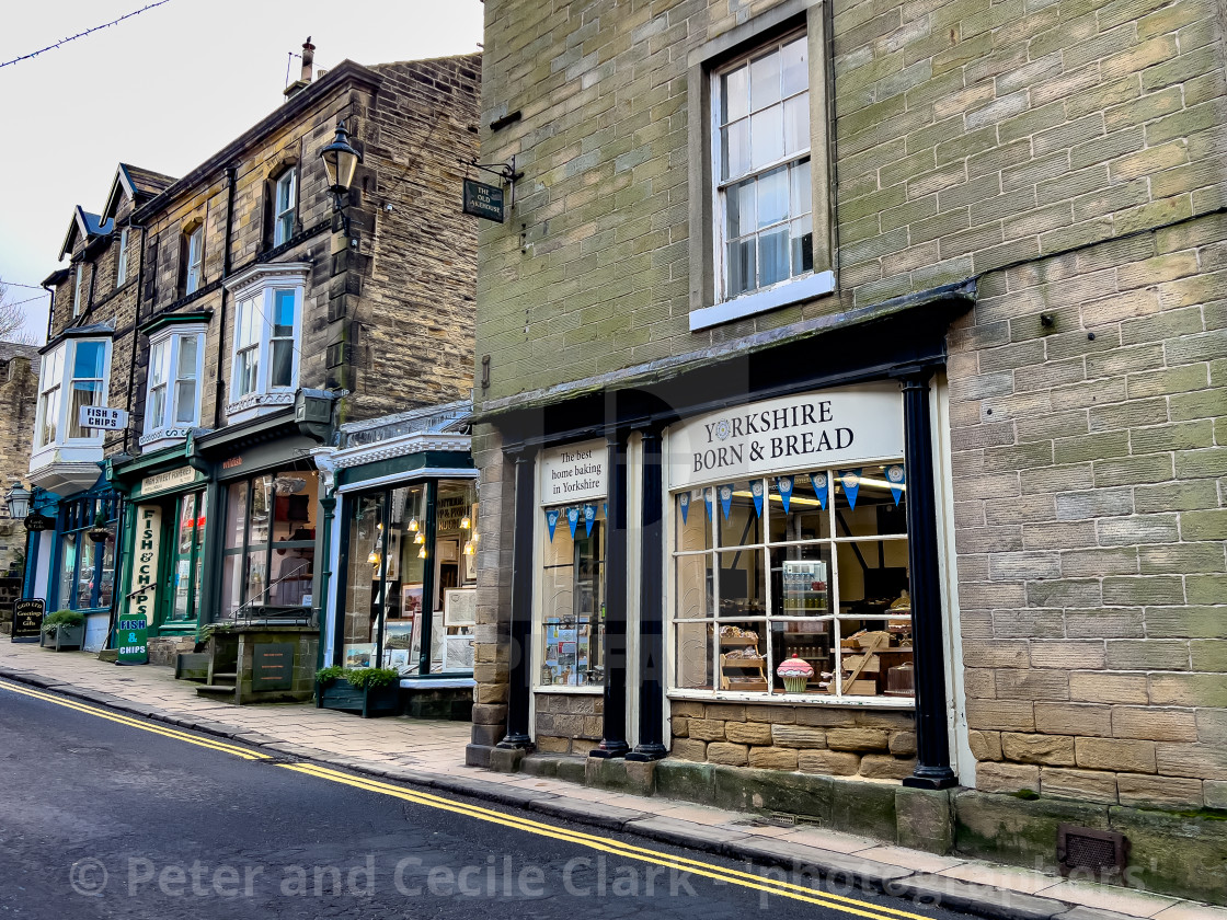 "Pateley Bridge, High Street Shops." stock image