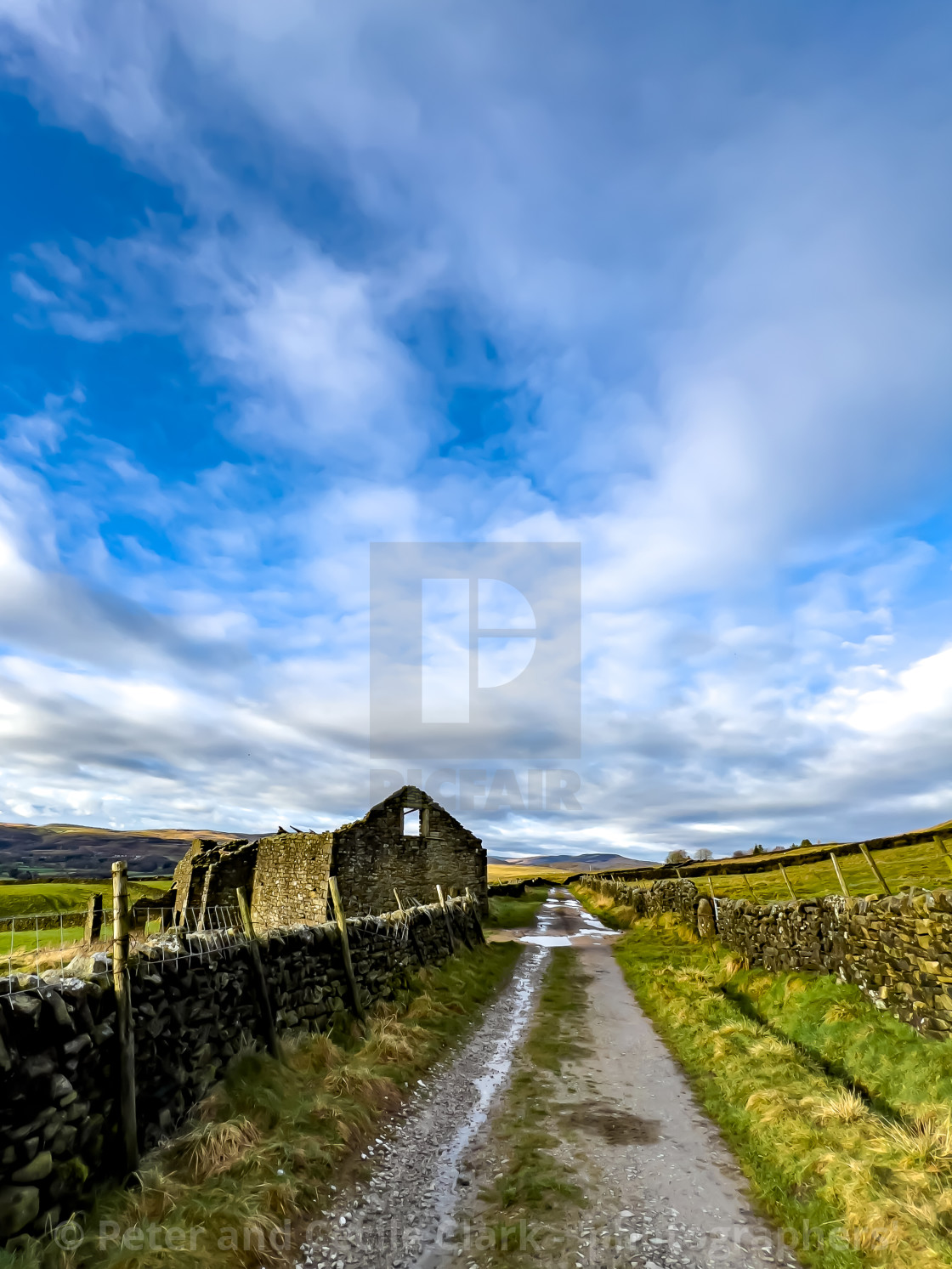 "Derelict Stone Built Farmhouse and Barn near Edge Lane, near Grassington, Yorkshire Dales, England. UK." stock image