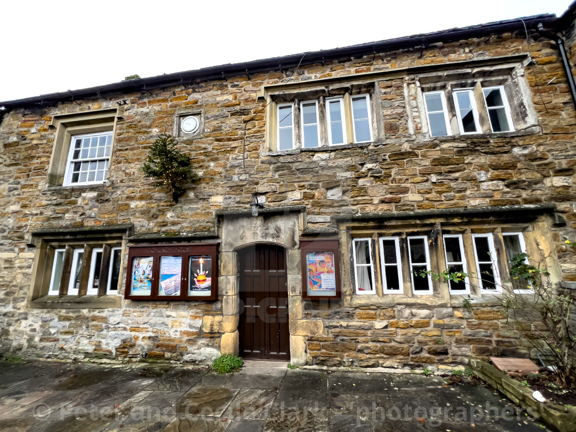 "Grassington, Church House with Christmas tree, Yorkshire Dales." stock image