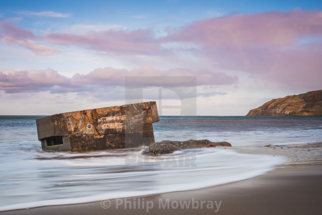 "Soft sunset light over the pillbox at Cayton Bay, North Yorkshire" by Philip Mowbray - $14.78 "Soft sunset light over the pillbox at Cayton Bay, North Yorkshire" stock image