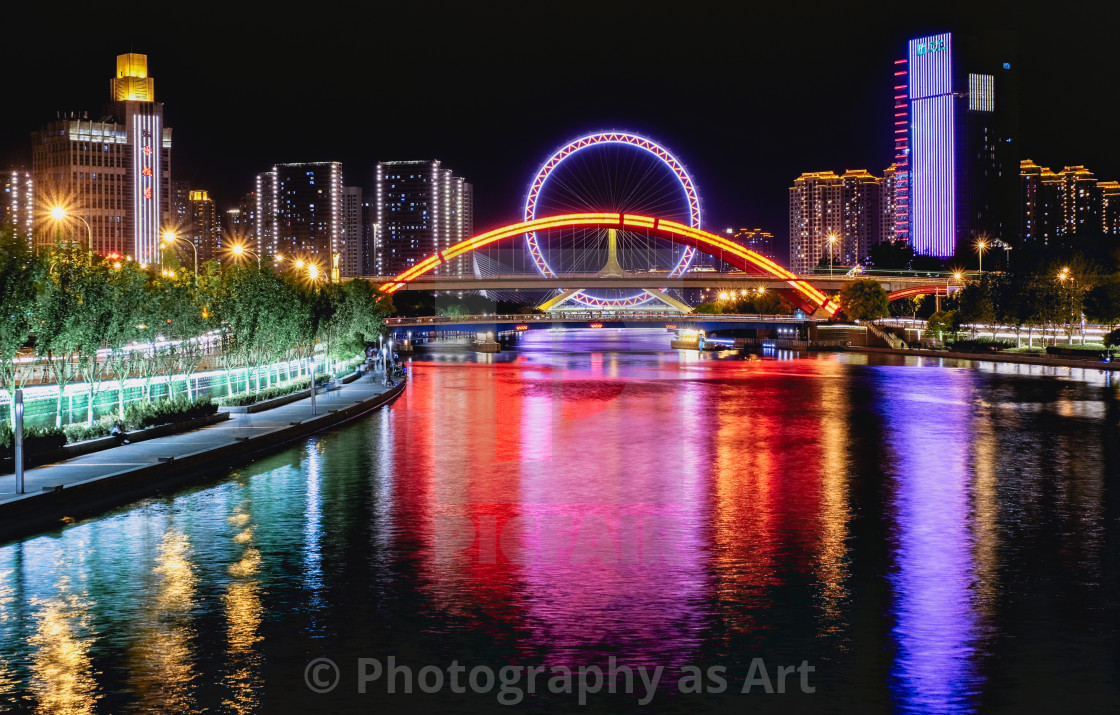 "Tianjin Night Riverscape" by Photography as Art - $20.70 "Tianjin Night Riverscape" stock image