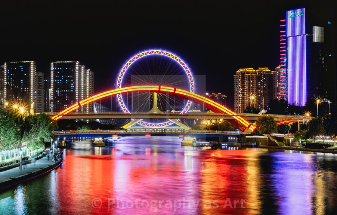 "Tianjin Night Riverscape" by Photography as Art - $20.70 "Tianjin Night Riverscape" stock image