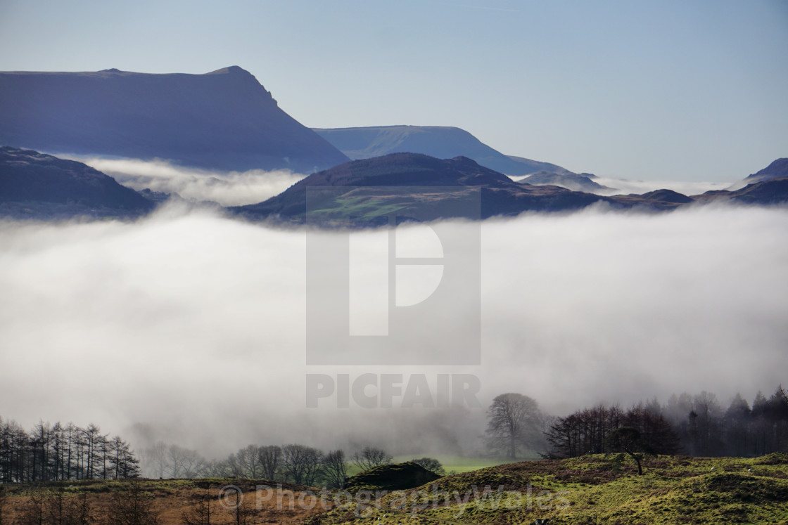 "Low Clouds Around Cader Idris, from Foel Offrwm" stock image