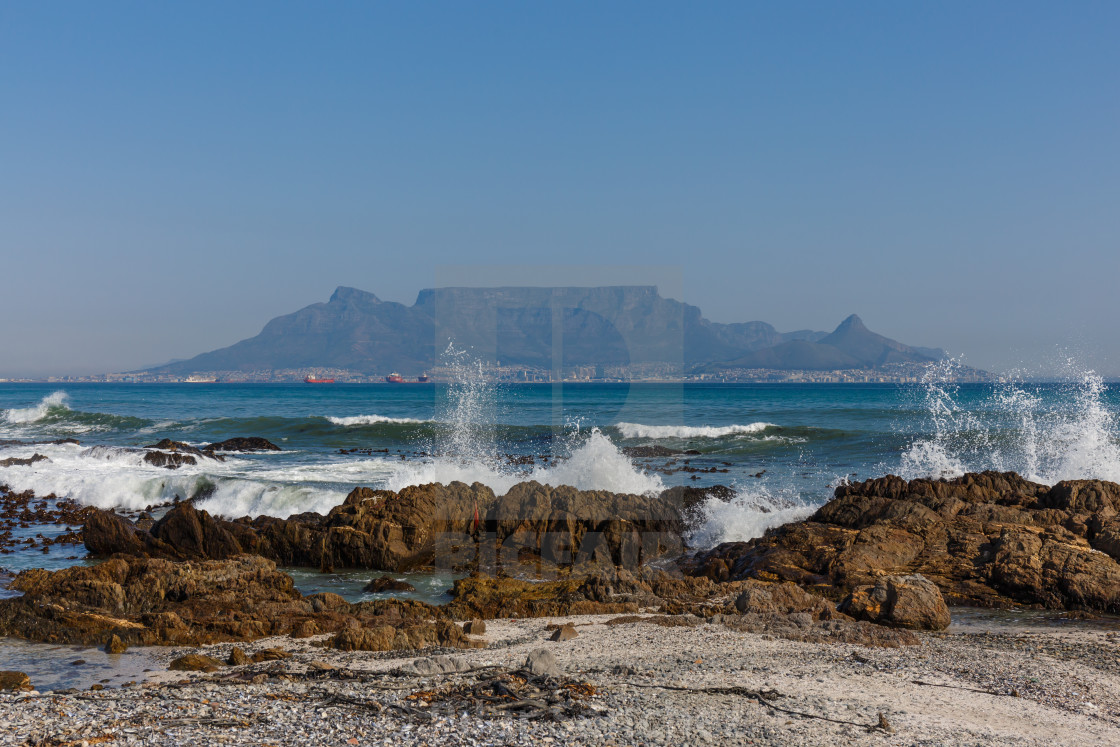 "Table Mountain view from Bloubergstrand" stock image