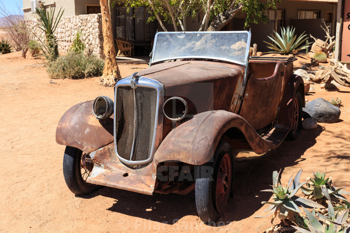 "Old rusty car, Solitaire, Namibia" stock image