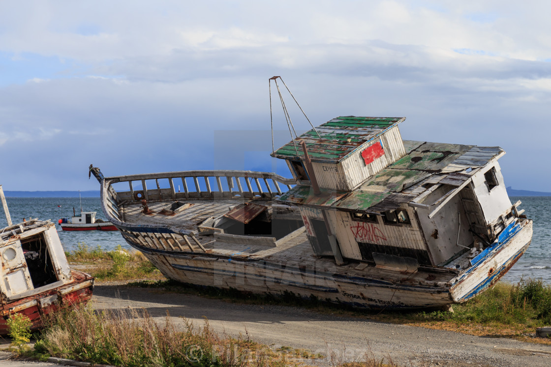 "Old boat, Puerto Natales, Patagonia, Chile" stock image