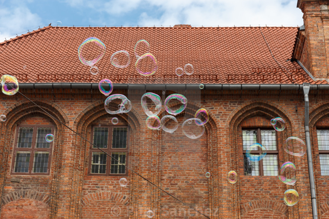 "Floating bubbles, Old Market Square, Torun, Poland" stock image