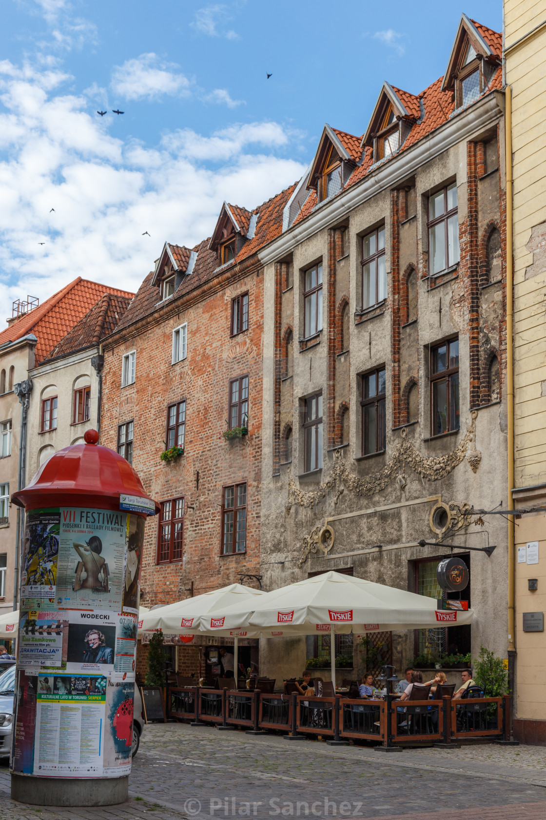 "Street view in Torun with an outdoors terrace, Poland" stock image