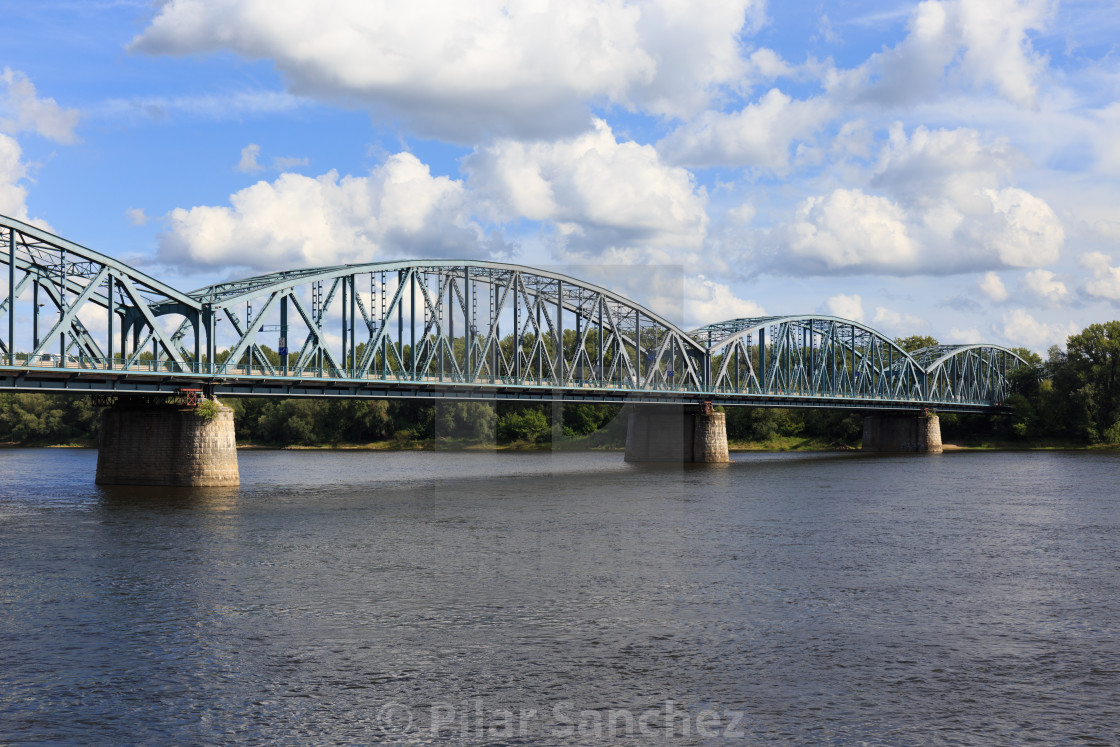 "Pilsudski bridge over Vistula river, Torun, Poland" stock image