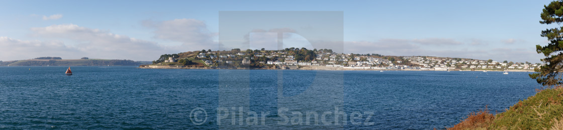 "Panorama view of St.Mawes from St.Anthony's head, Cornwall" stock image