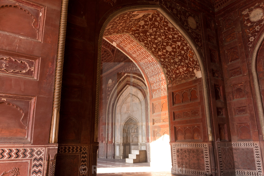 "Doorway in the mosque located West of the Taj Mahal mausoleum" stock image