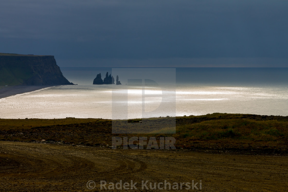 "Reynisdrangar seen from Dyrhólaey cliffs" stock image