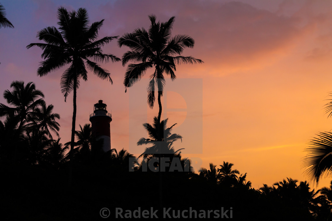 "Lighthouse in Kovalam. An evening view." stock image