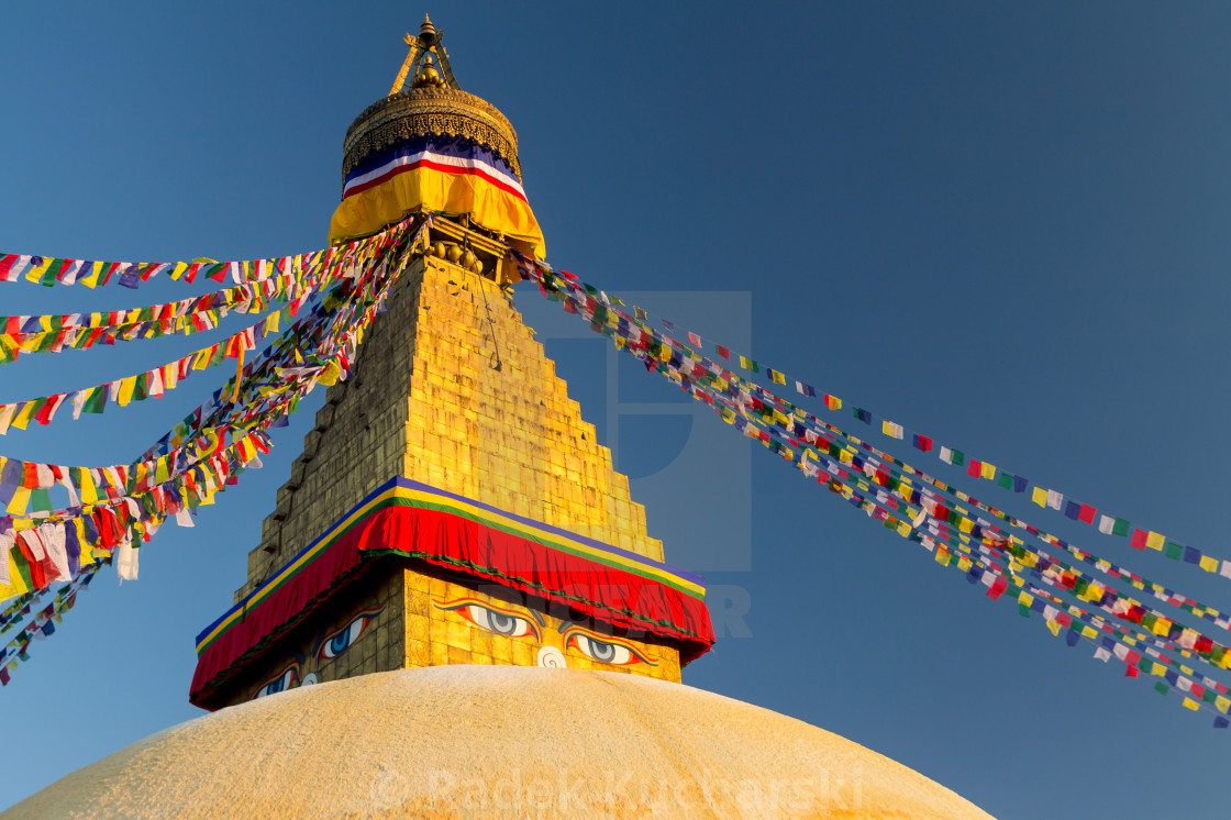 "Boudha Stupa of Kathmandu with its all seeing eyes of the Buddha" stock image