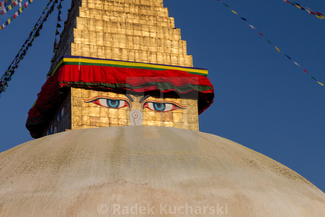 "All seeing eyes of the Buddha – Boudha Stupa, Kathmandu" stock image