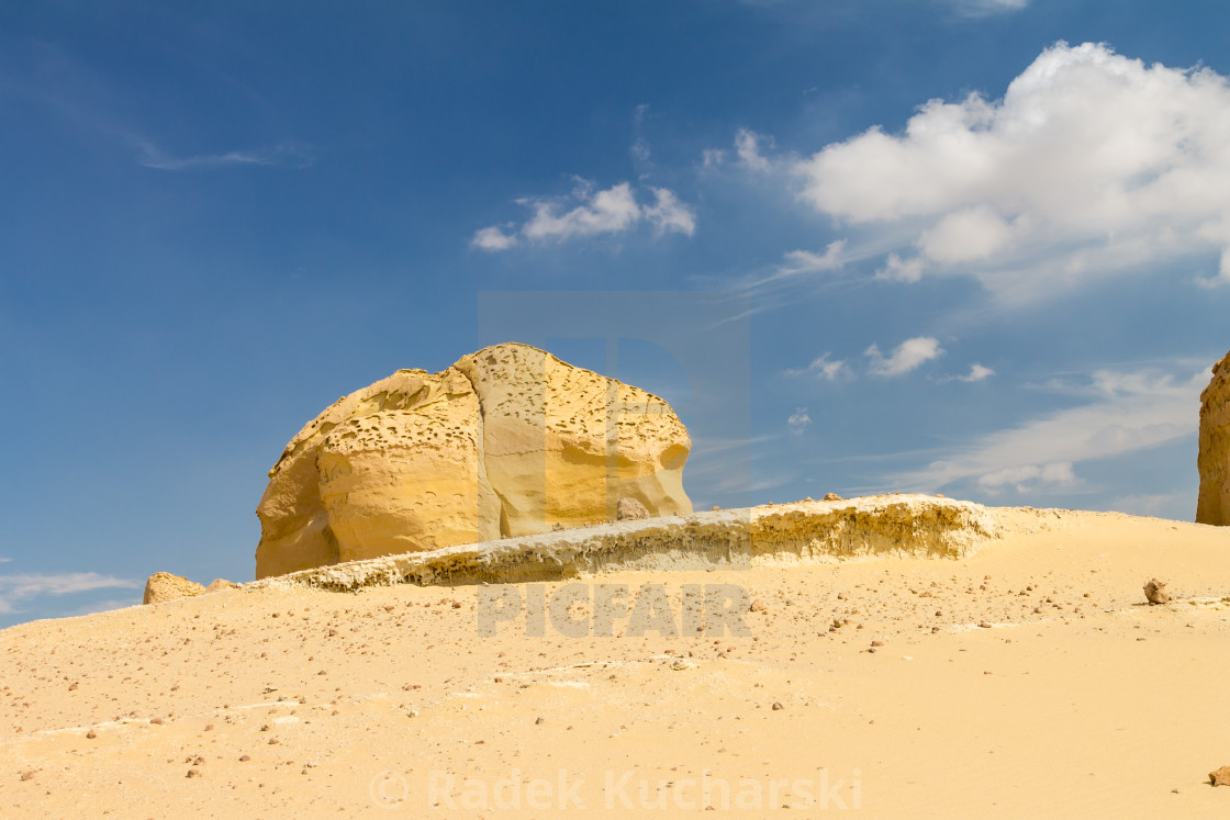 "Boulders shaped by the wind erosion at Wadi al-Hitan, the Whale Valley in Egypt" stock image