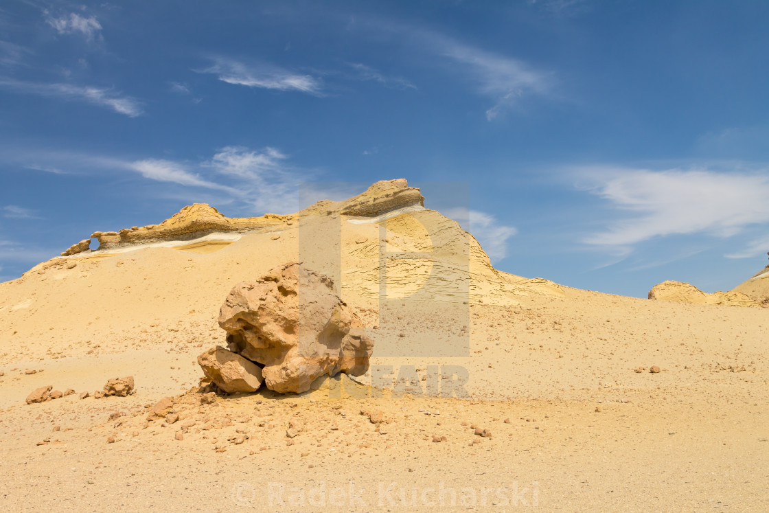 "Landscape of Wadi al-Hitan, the Valley of the Whales in the Sahara desert, Egypt" stock image