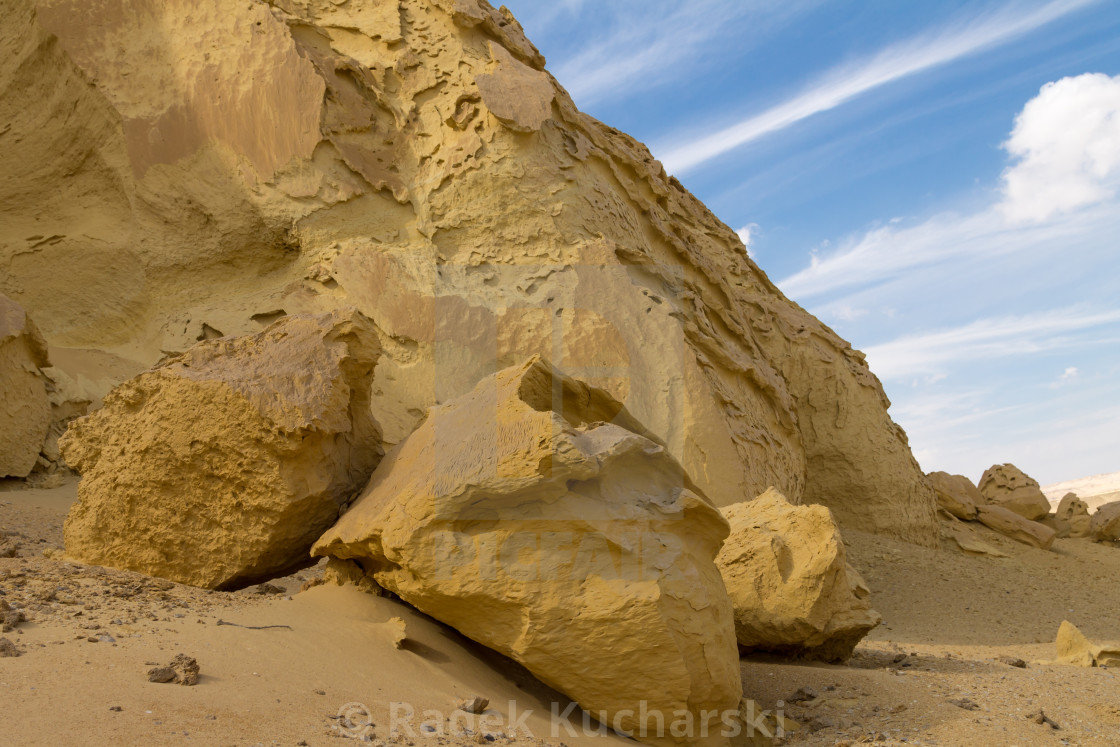 "Patterns and forms shaped by the wind erosion. Wadi al-Hitan – the Whale Valley, Egypt." stock image