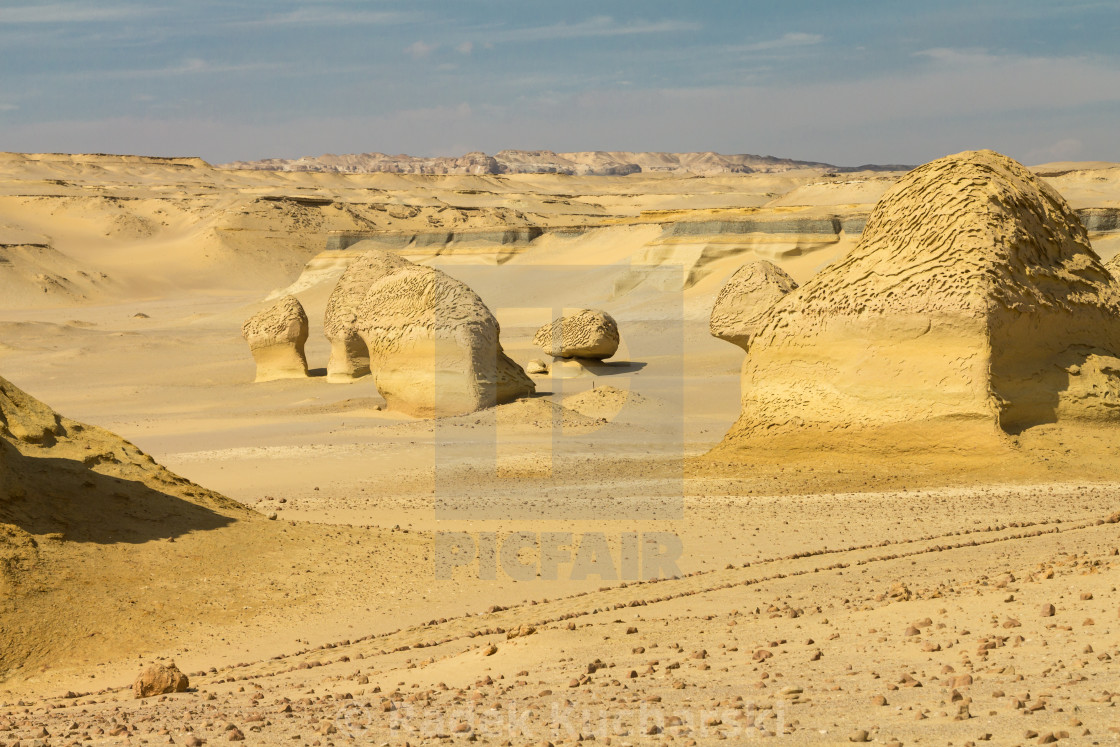 "Landscape of Wadi al-Hitan, the Valley of the Whales in the Sahara desert" stock image