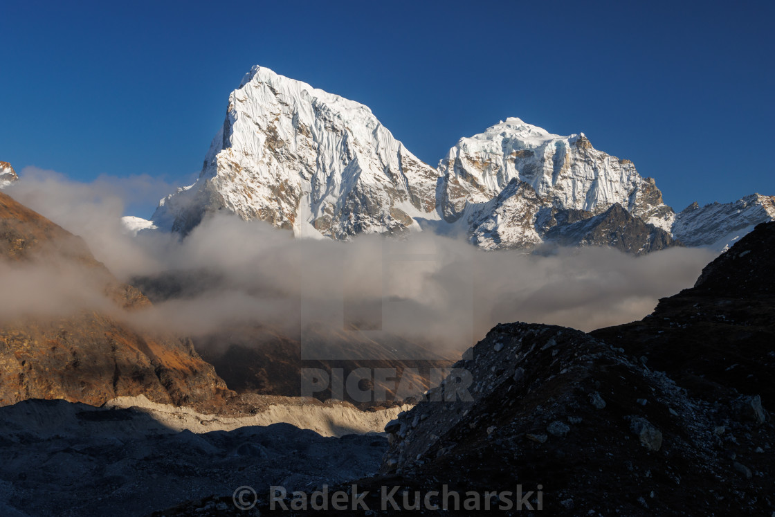 "Cholatse & Taboche - view from Gokyo" stock image