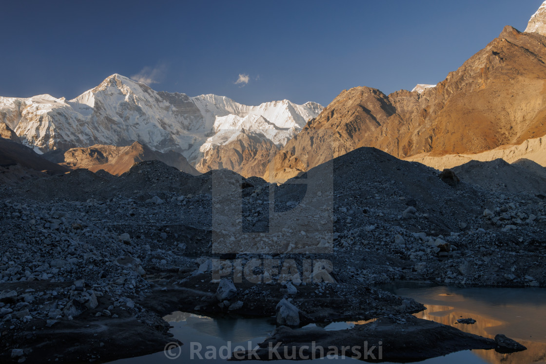 "Cho Oyu, Tenzing and Hillary peaks, Ngozumpa Kang II" stock image