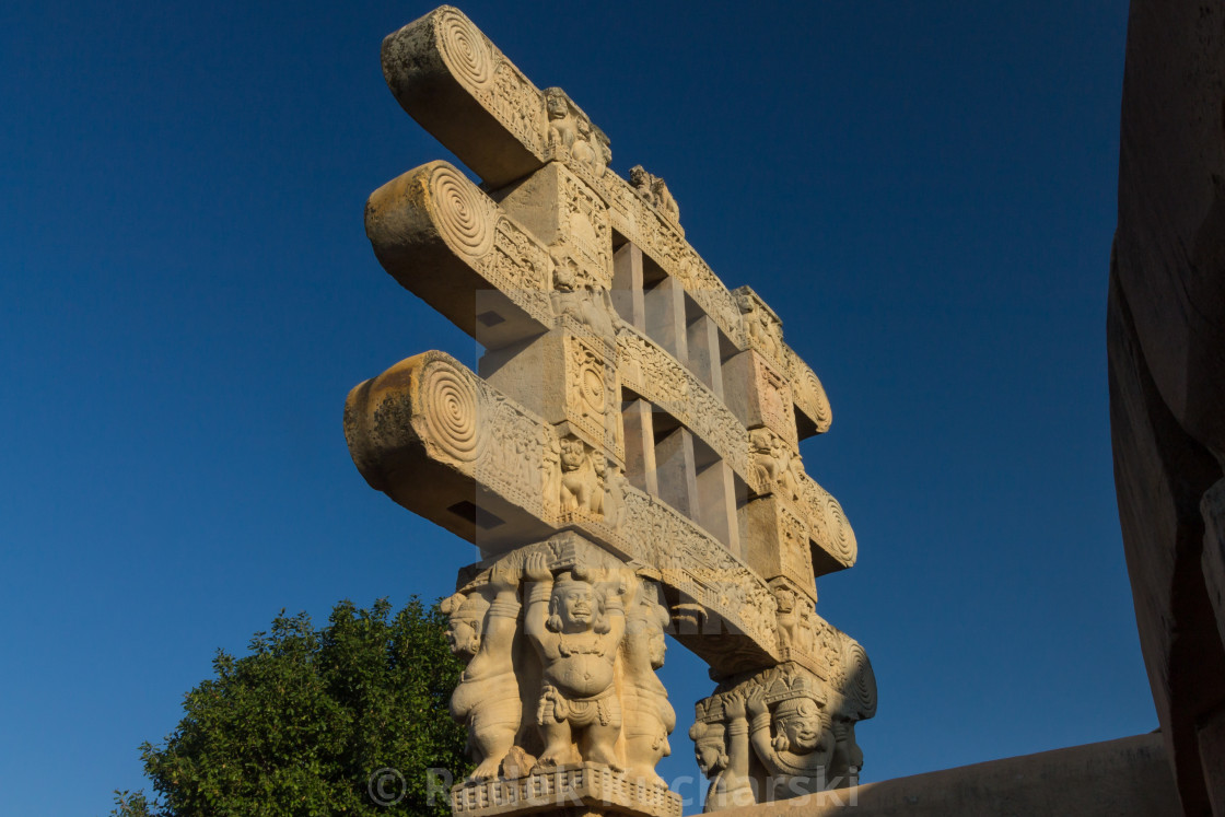 "Western Gate of the Great Stupa of Sanchi" stock image