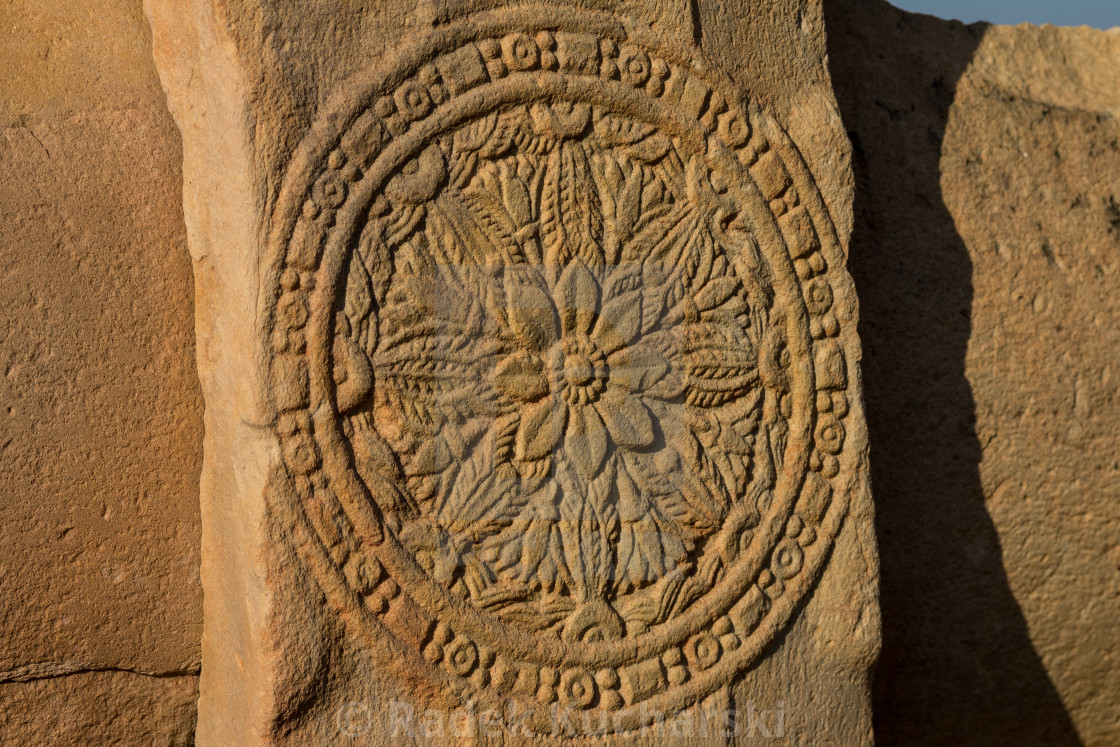 "Decorative floral motifs carved in stone" stock image